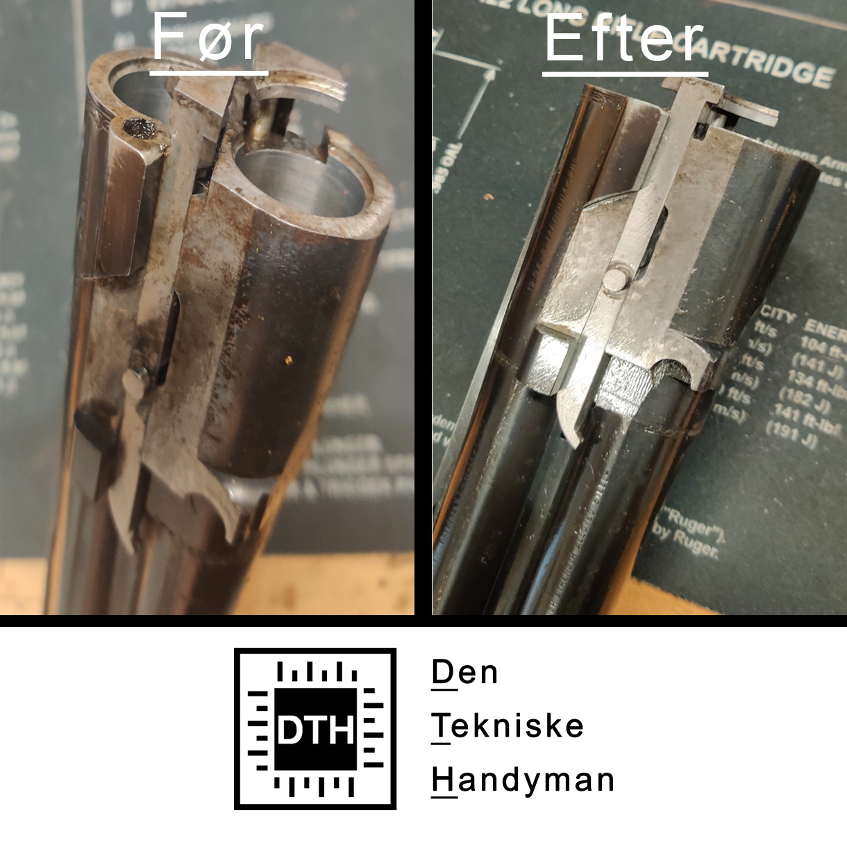 Før og efter rensning af baskyle