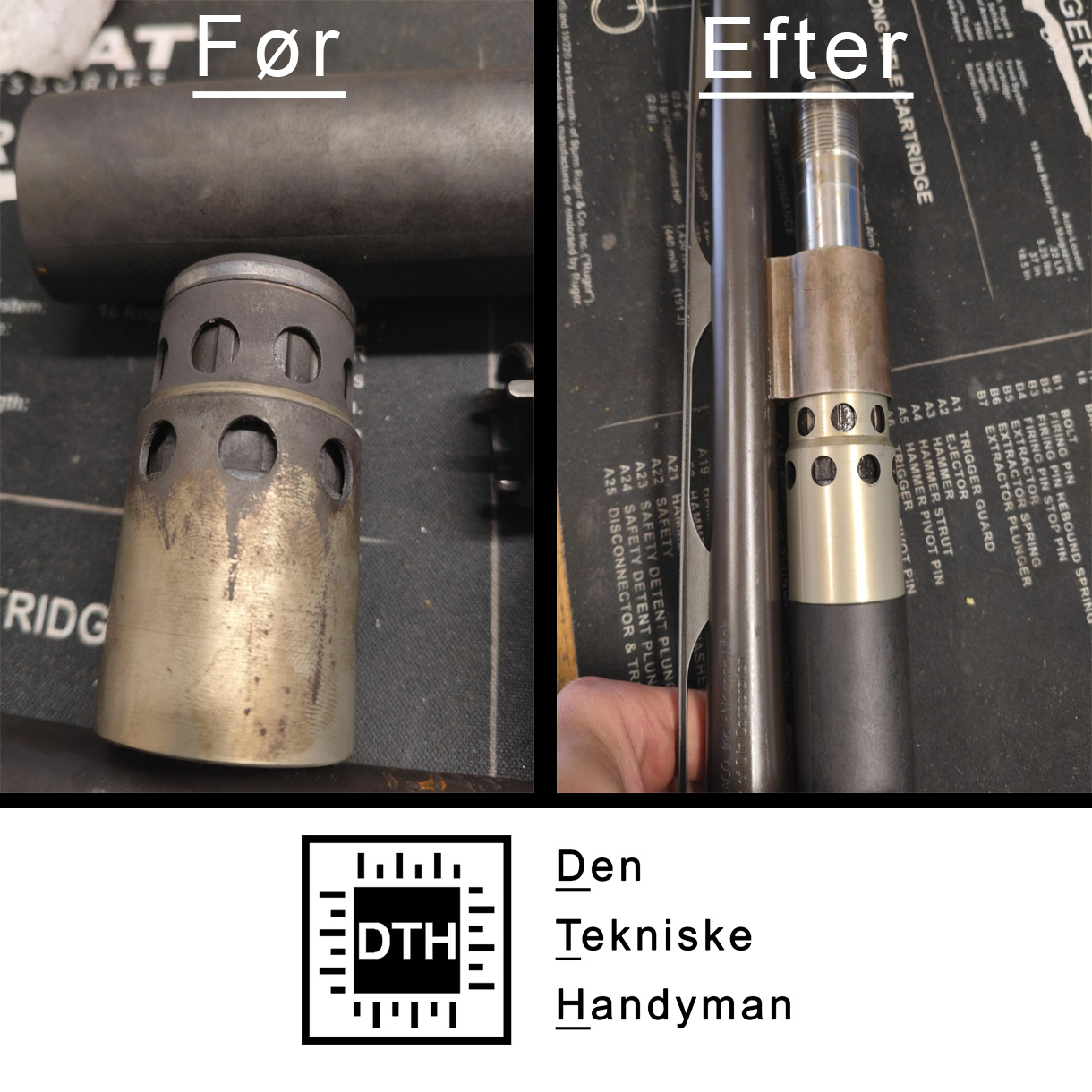 Før og efter rensning af halvautomat