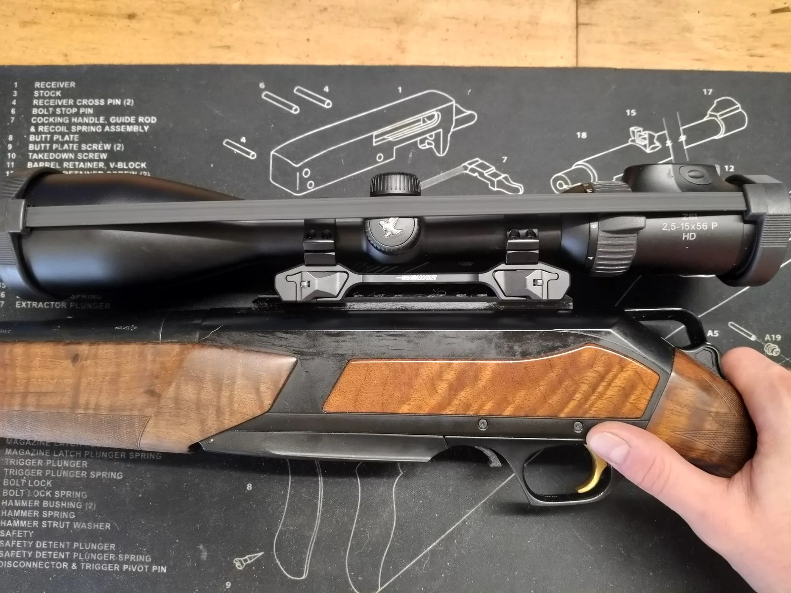 Browning Maral med Picatinny, QD-montage og Swarovski 2,5-15x56