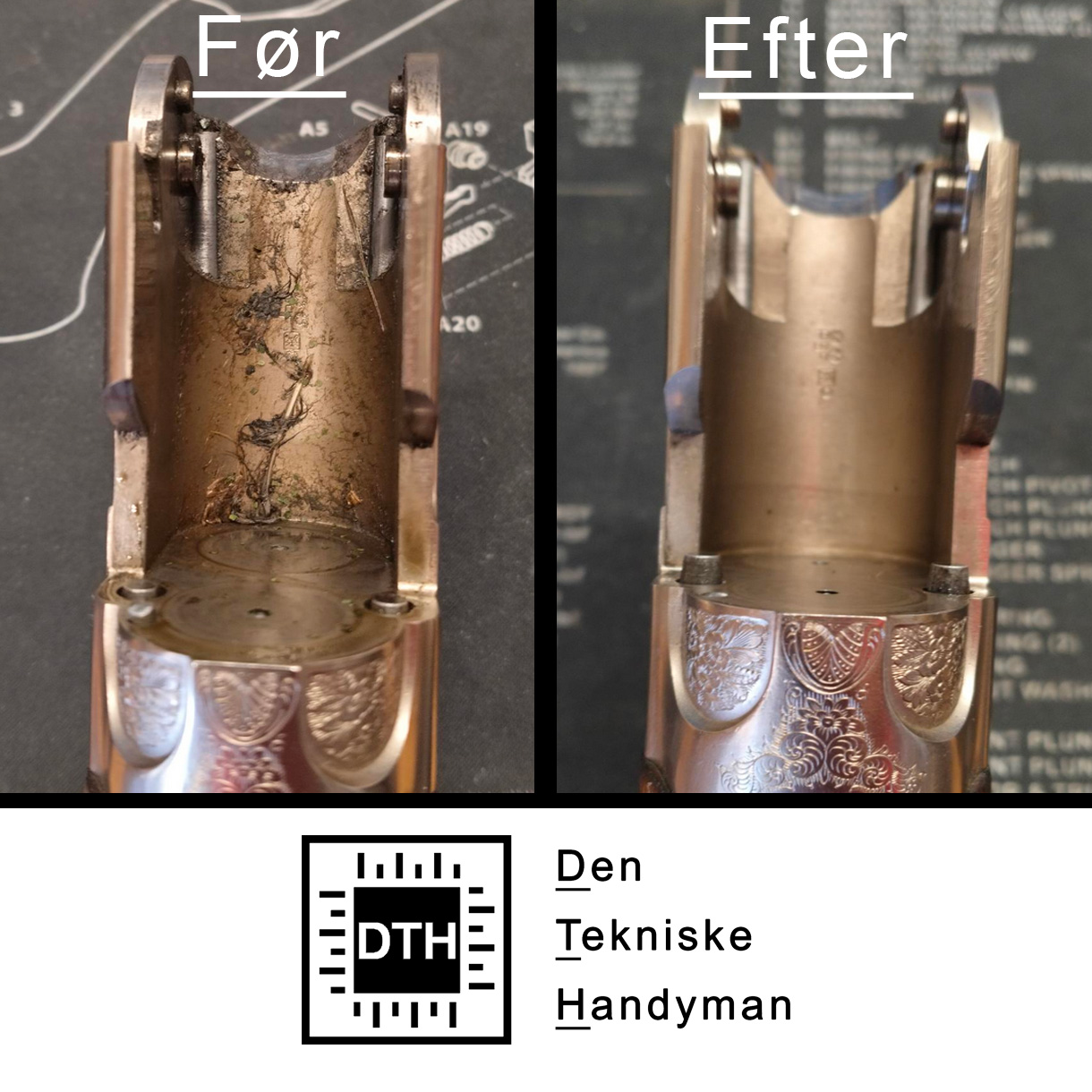 Før og efter rensning af baskyle hos DTH
